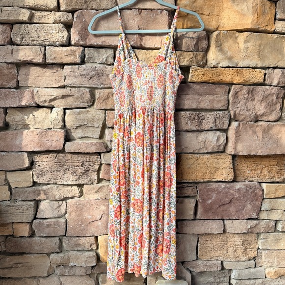 ANGIE Floral Twist Front A-Line Midi Dress Spaghetti Strap Boho Peasant - Picture 4 of 10